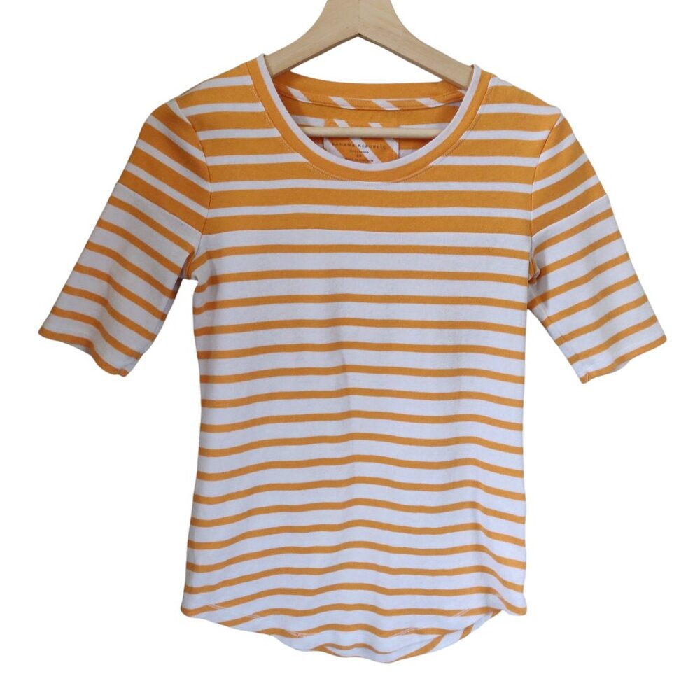 Banana Republic Yellow and White Striped Tee Small